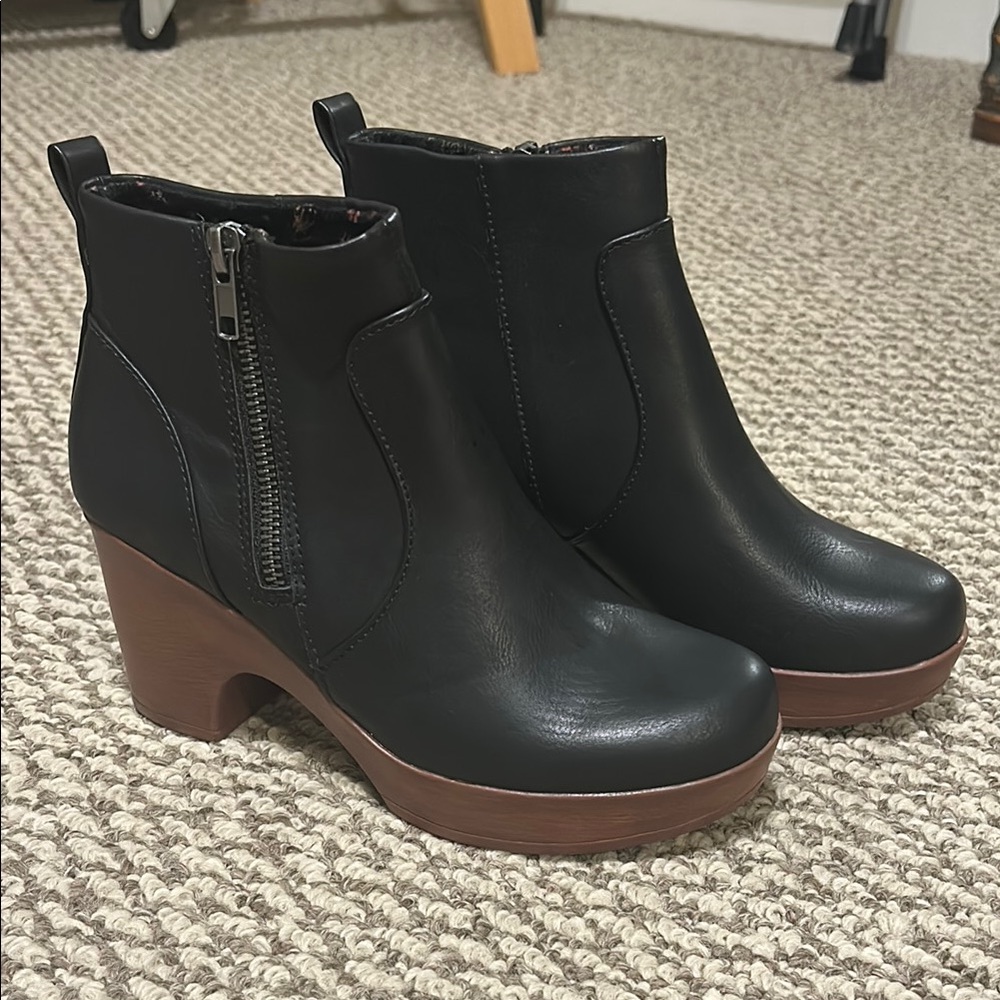 BOC Black Ankle Boots with Brown Sole and Chunky Heel